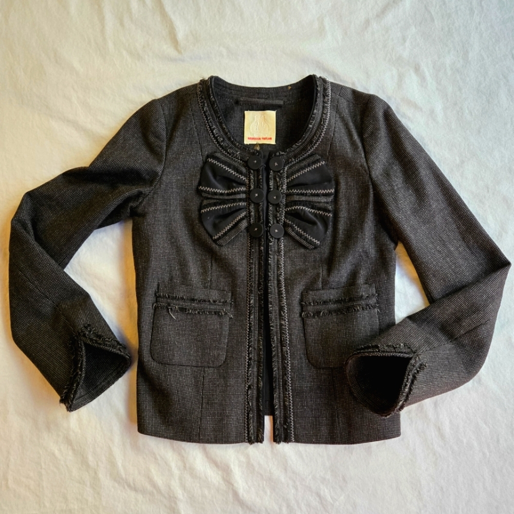 Rebecca Taylor Tinsley Dot Black Tweed Wool Designer Blazer Jacket sz 0